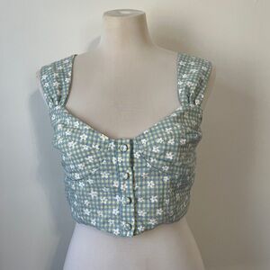 Storia Blue Yellow Gingham Daisy Corset Top Medium EUC